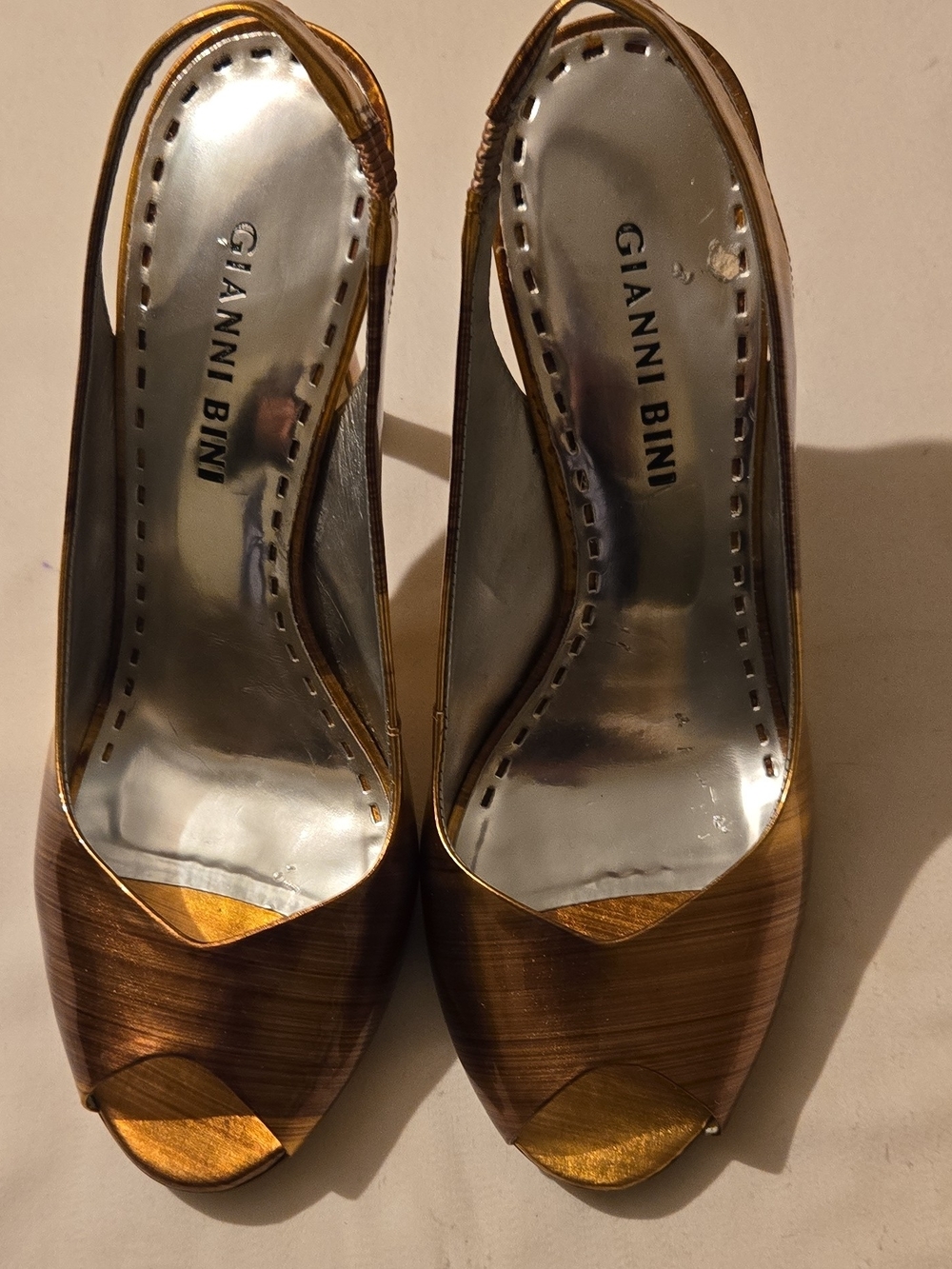 Gianni Bini Women's Gold Bronze Peep-Toe Heels